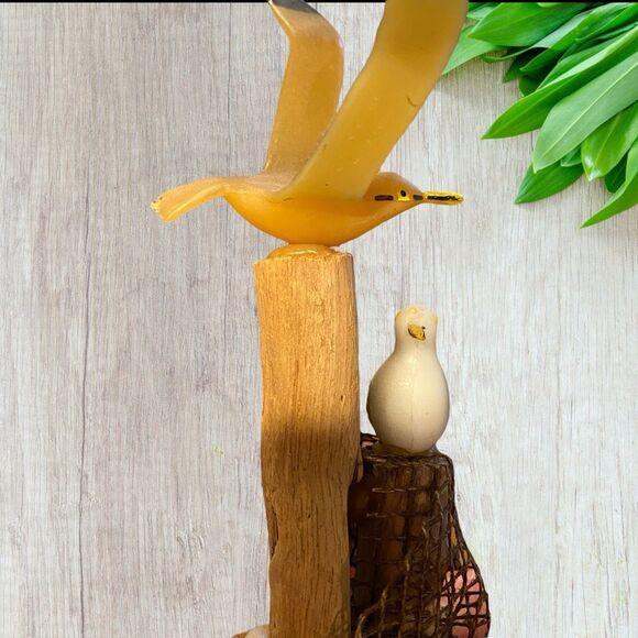 Seagulls Sculpture Wood Base & Sea Shells Vintage Made in the USA - Picture 10 of 10